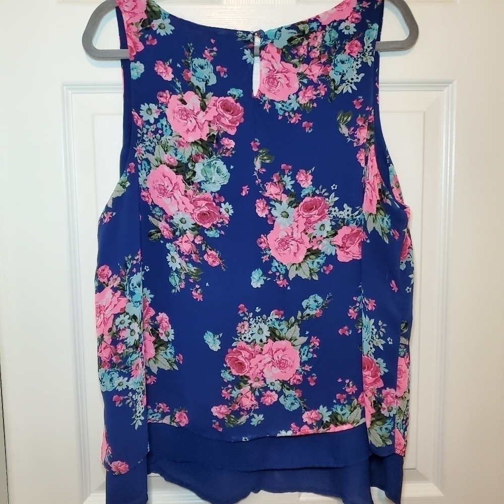 Torrid Floral Print Blue & Pink Chiffon Layered Tank Blouse Top Size 1X - Picture 5 of 8